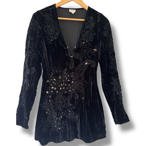 Hemant & Nandita Black Velvet Burnout Mini Dress S